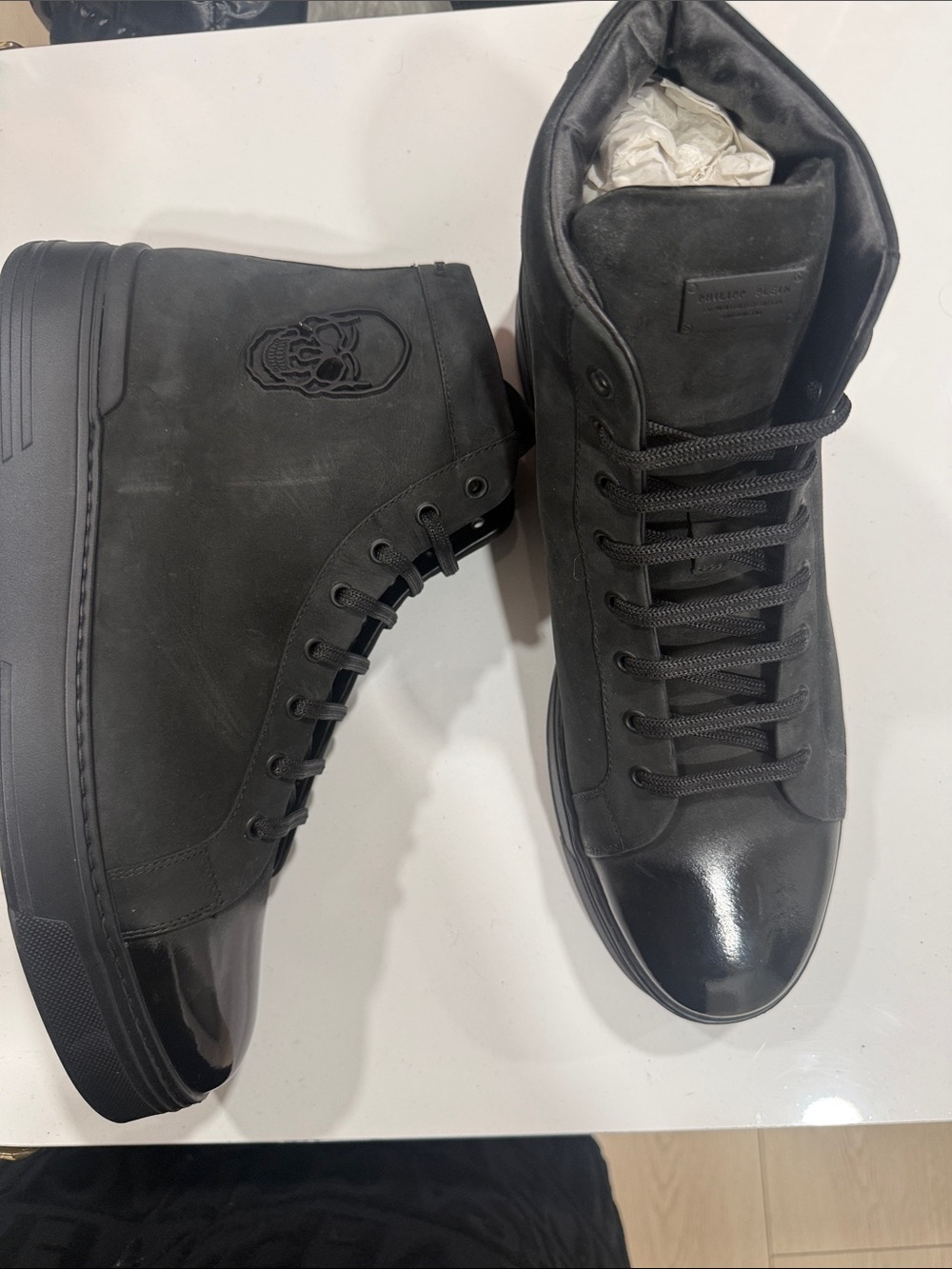 Philipp Plein Black High-Top Skull-Embossed Boots